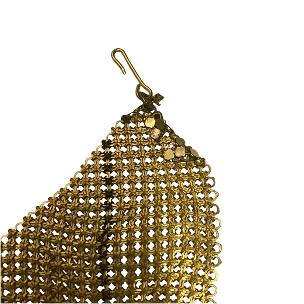 Vintage WHITING & DAVIS Gold Tone Mesh Like Purse or Bag Disco Retro Necklace